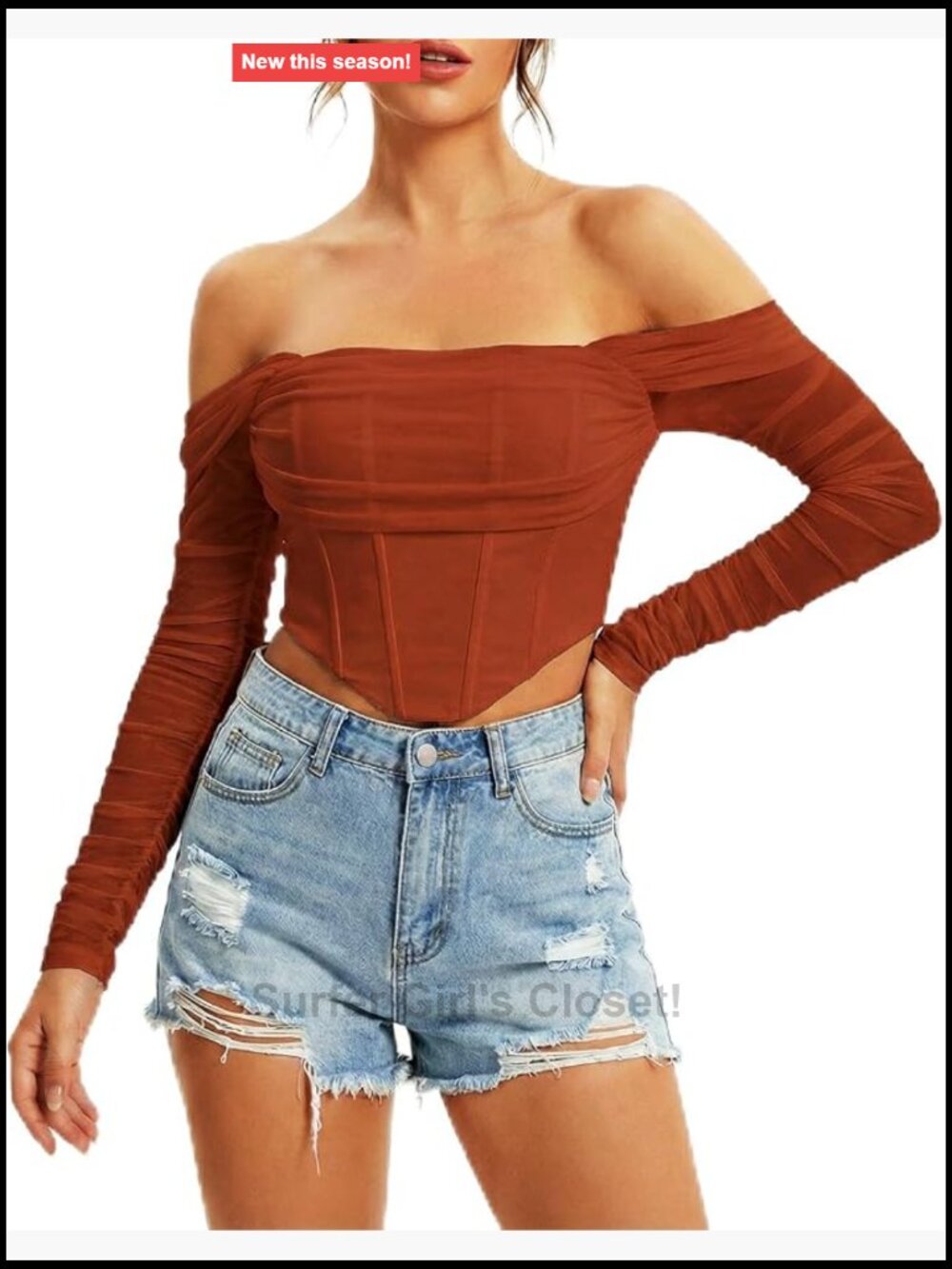 Long Sleeve Off Shoulder Corset Top Y2K Bustier Crop